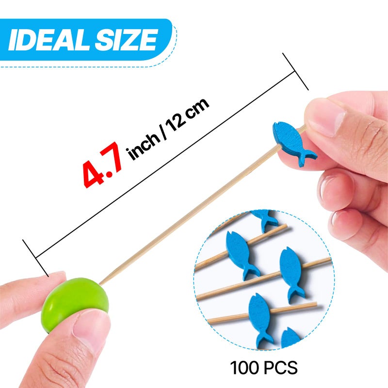 PuTwo Cocktail Toothpicks 100 Counts Cocktail Picks Handmade Natural Bamboo Cocktail Sticks Eco-Friendly Appetizer Skewers for Cocktail Appetizers Fruits Dessert - Blue Fishes - Image 3